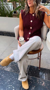 Burgundy Golden Button Knit Vest