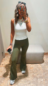 Olive Slim Flare Pants