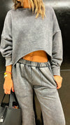 Grey Acid Wash Cropped High low Sweatshirt