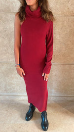 Burgundy High Neck One Shoulder Dress