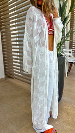 White Boxes Boxes Longline Crochet Kimono