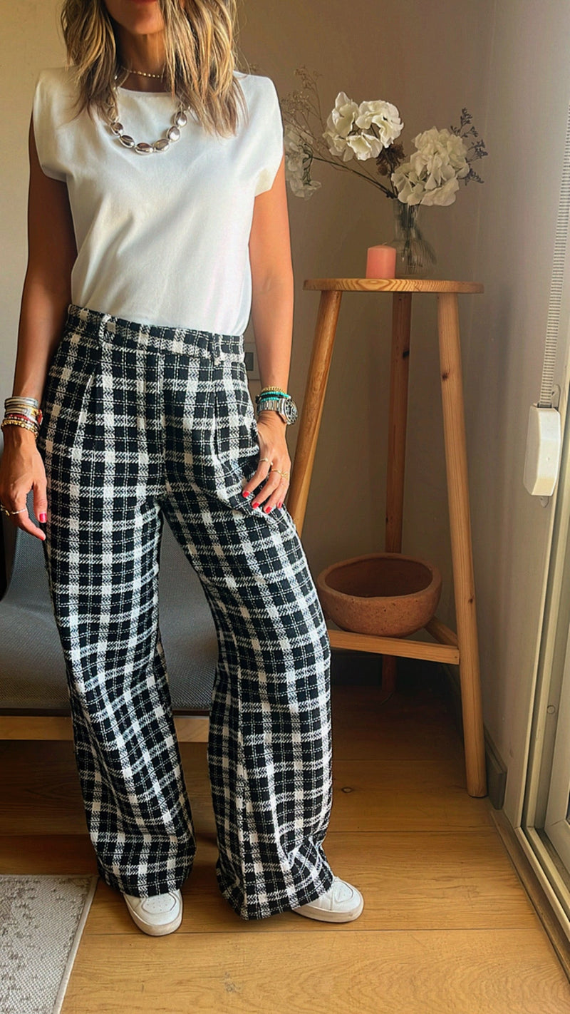 Black Tweed Print Pants