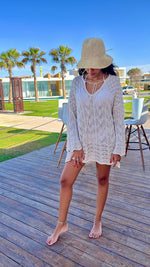 Beige Warm Weather Crochet Mini Dress