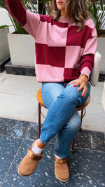 Pink & Burgundy Retro Inspired Checkered Jumper