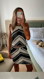 Black Zebra V Crochet Skirt Set