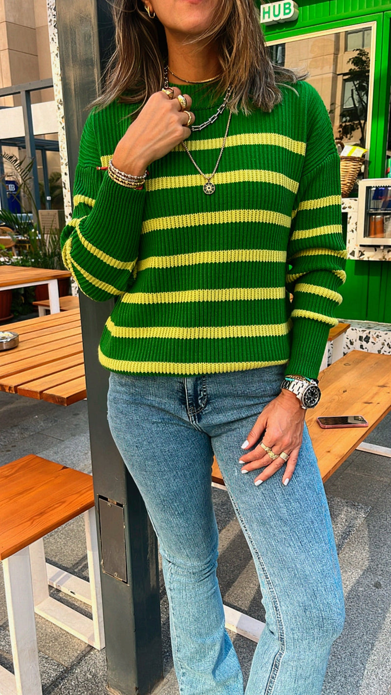 Green All About Stripes Pullover