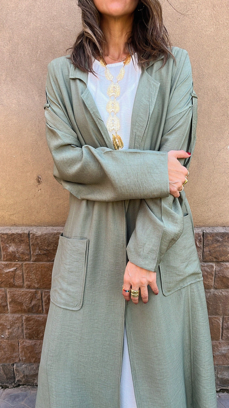 Olive Trench Detail Kimono