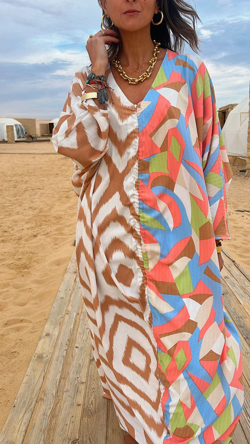 Double Fun Pattern Kaftan