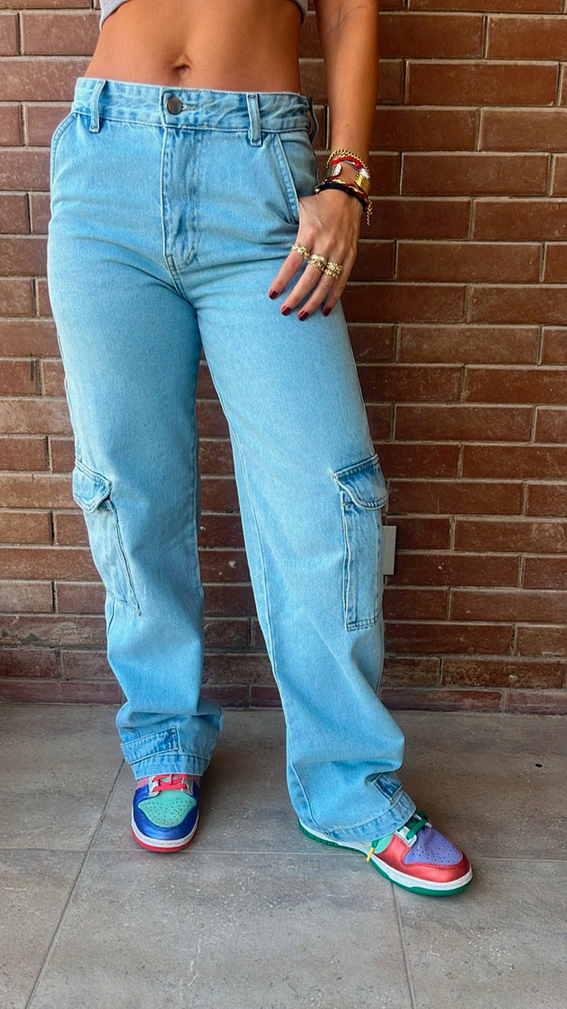 Light Blue Cargo Denim Jeans