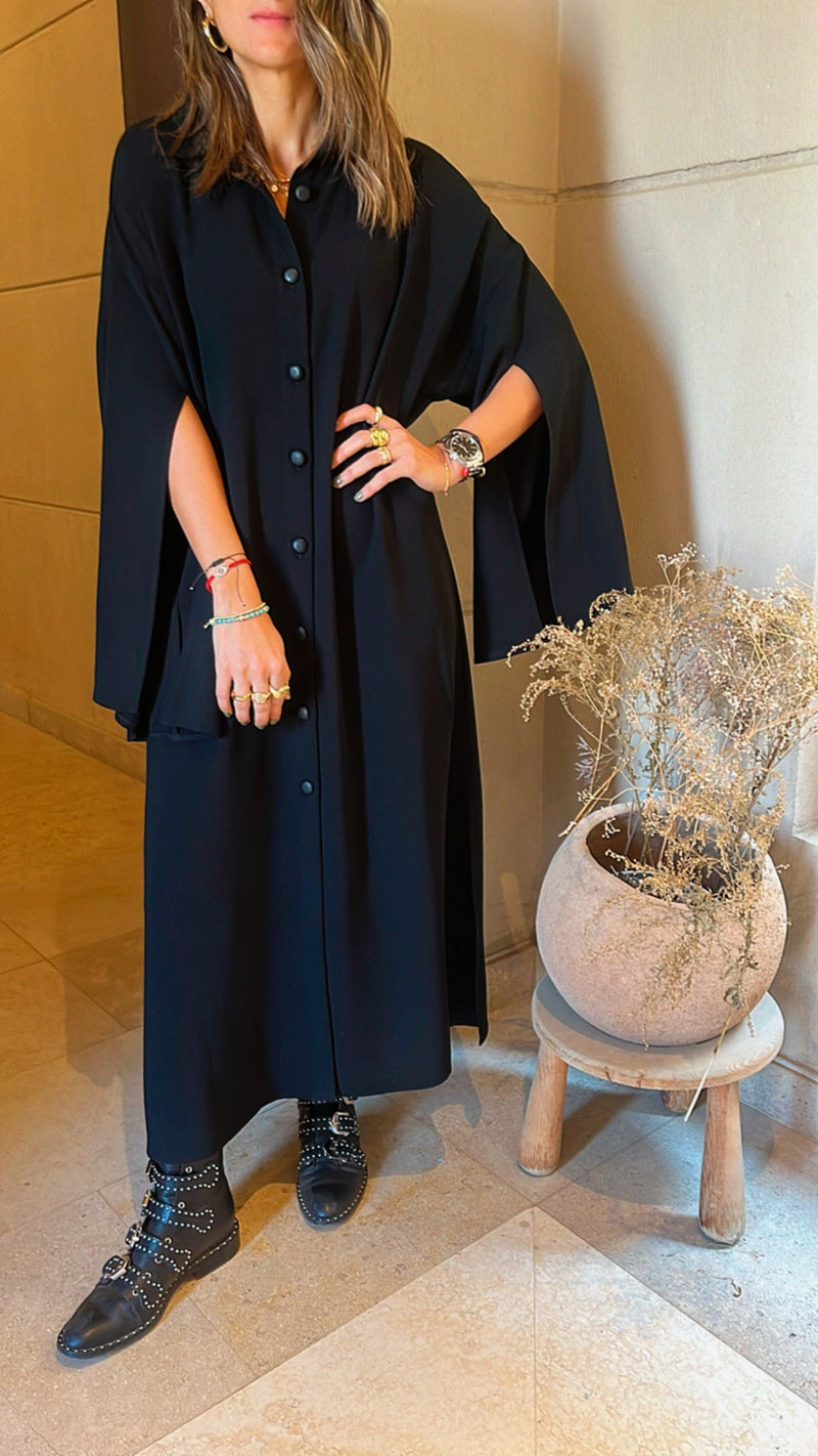 Black Slit Sleeve Shirt Dress