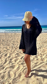 Black Warm Weather Crochet Mini Dress