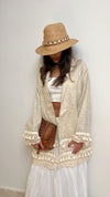 Beige Boho Detailed Mini Kimono