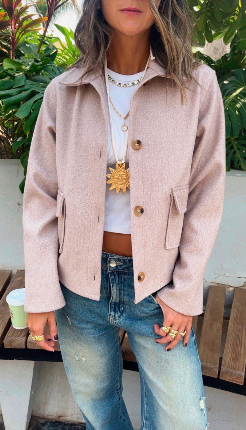 Beige Hit The Streets Cropped Jacket