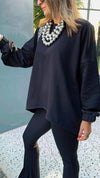 Black Cotton High Low Sweater