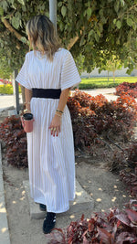 Beige Snatch Waist Stripe Dress