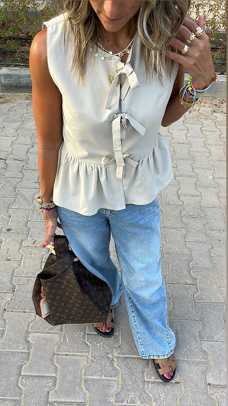 Beige Sunshine Bows Top