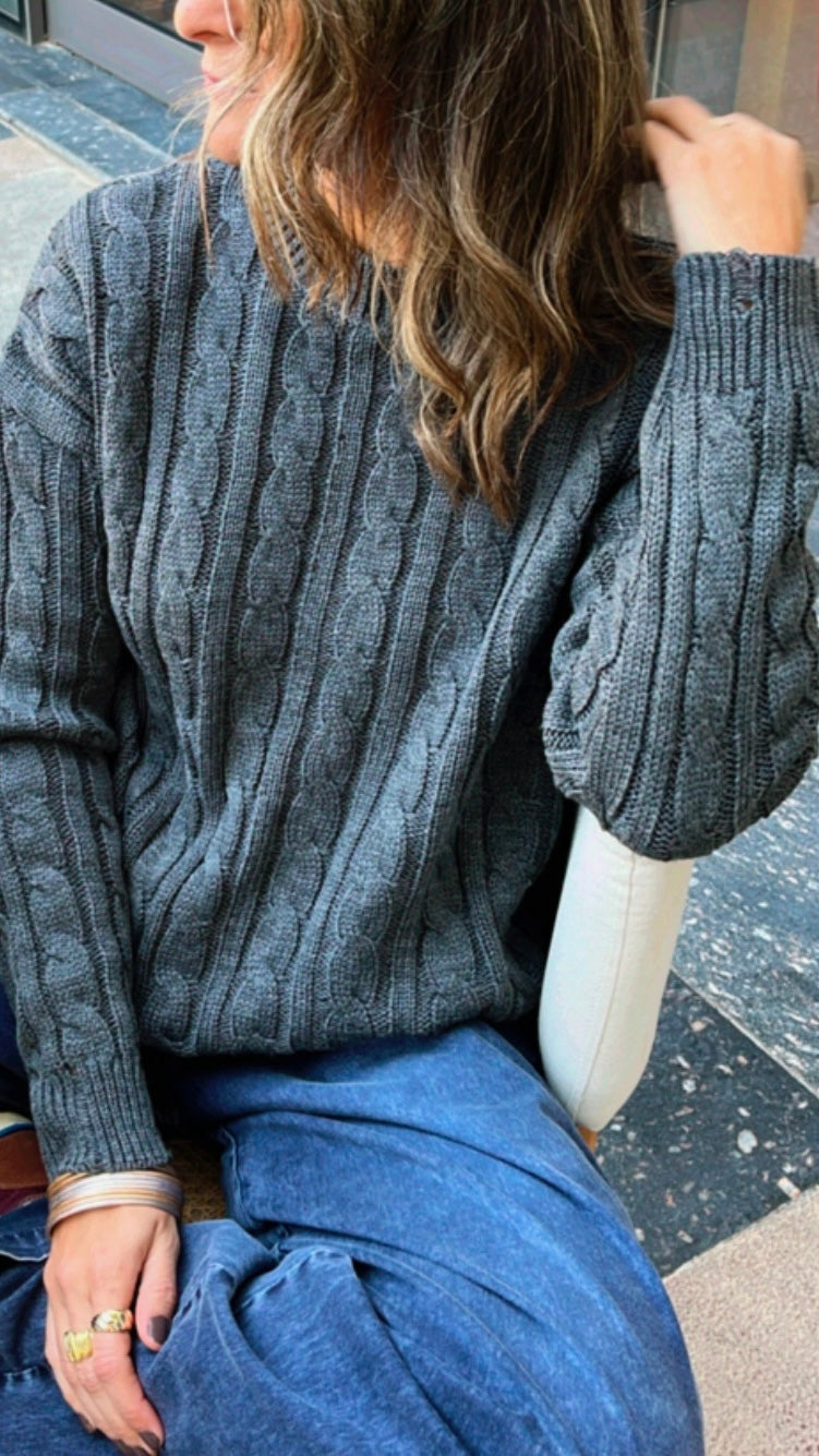 Grey Cableknit Pullover