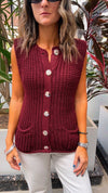 Burgundy Golden Button Knit Vest