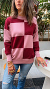 Pink & Burgundy Retro Inspired Checkered Jumper