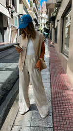 Beige Linen Mini Lines Pants