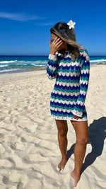 Blue Sand And Salt Backless Crochet Mini Dress