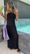 Black Crisscross Backless Crochet Dress