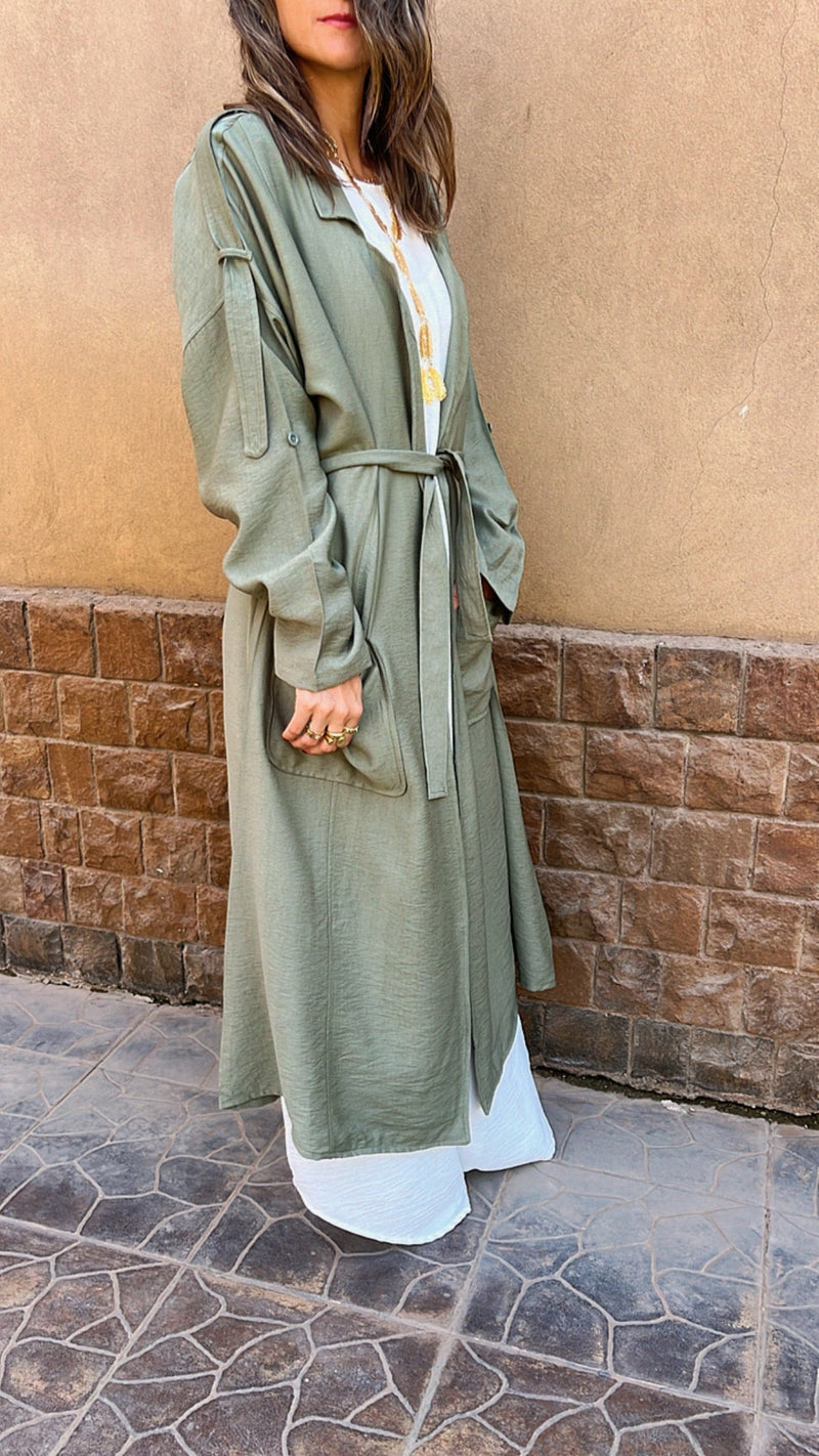 Olive Trench Detail Kimono