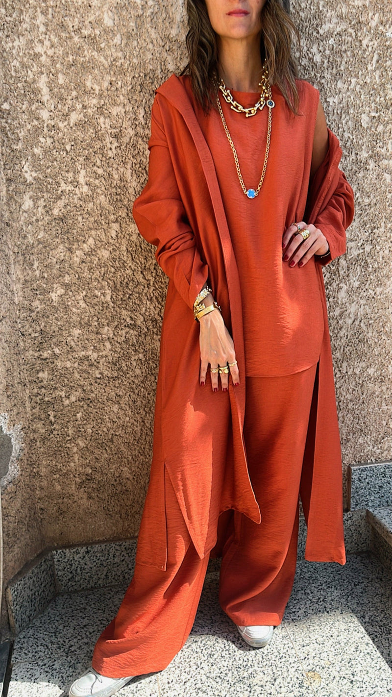 Rust 3 Piece Kimono Set