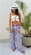 Blue Pattern Chiffon Beach Pants