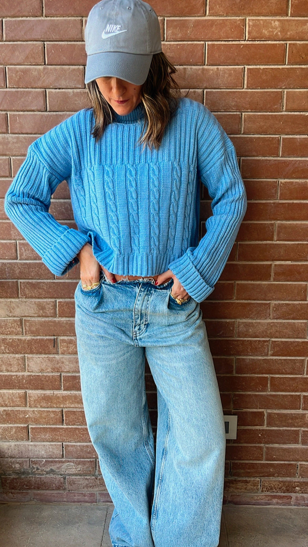 Baby Blue Turtle Neck Loose Knit