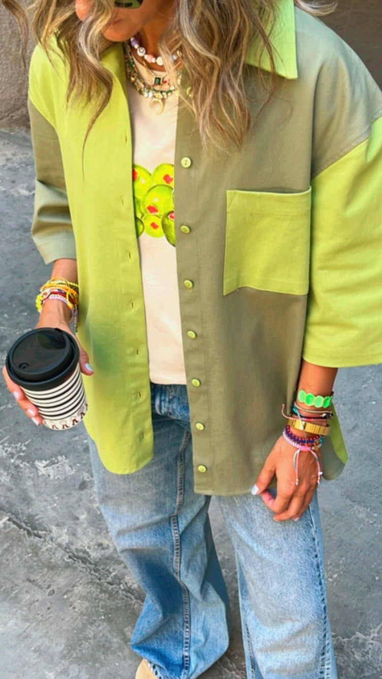 Lime Colorblock County Overshirt