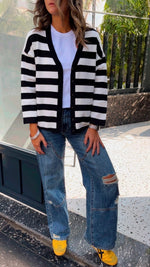 Black Striped Everyday Light Knit Cardigan