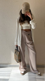 Beige Criss cross Soft Suit Pants