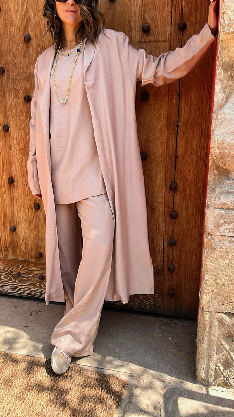 Beige 3 Piece Kimono Set