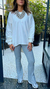 White Cotton High Low Sweater