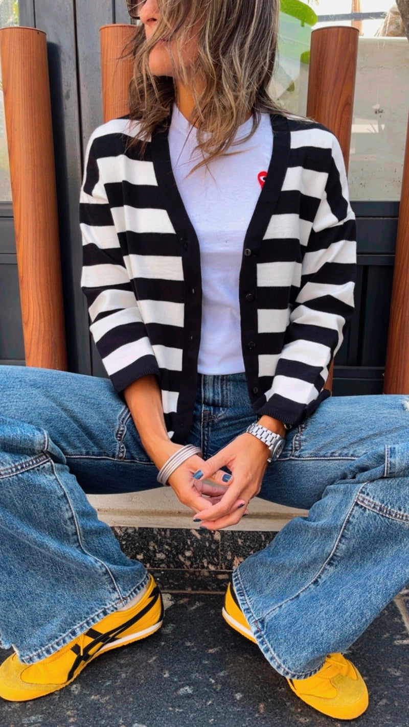 Black Striped Everyday Light Knit Cardigan