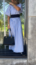 Baby Blue Snatch Waist Stripe Dress