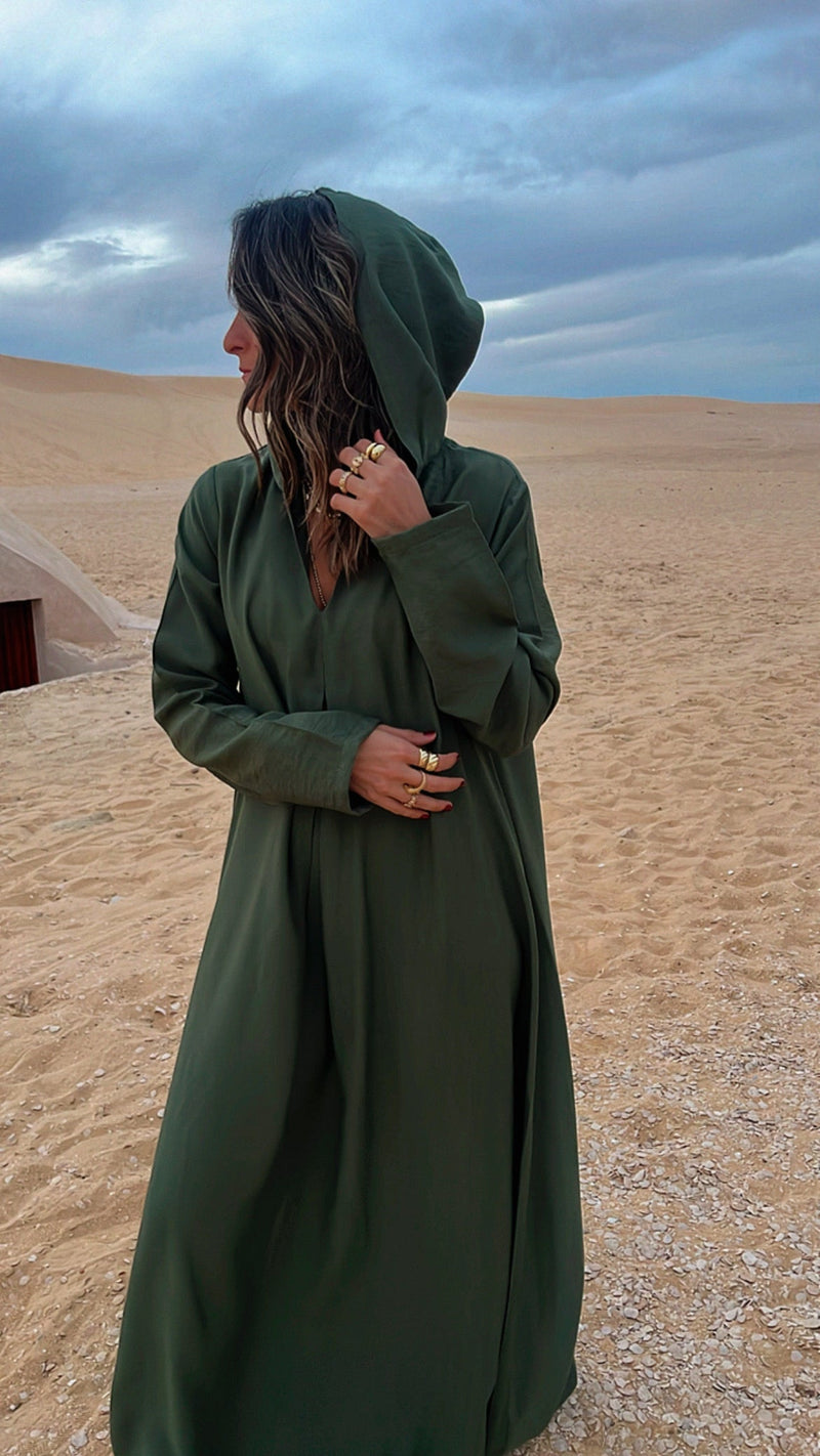 Olive Hooded Throw On Dress