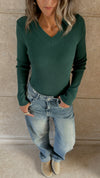 Teal V-Neck Contour Elevated Pullover