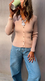 Beige Contour Buttoned Cardigan