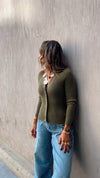 Olive Contour Buttoned Cardigan