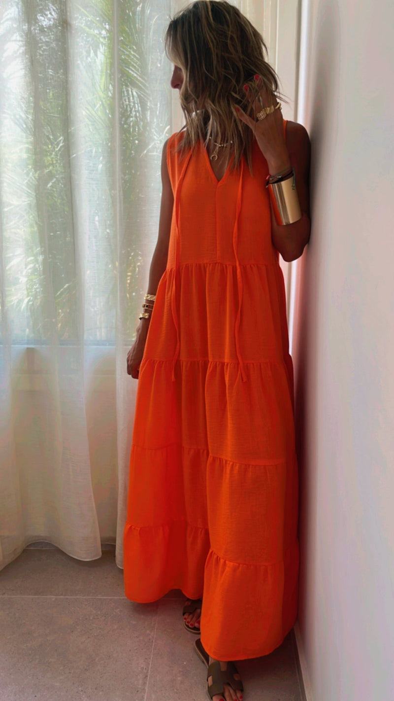 Orange Frillu Essential Tiered Dress