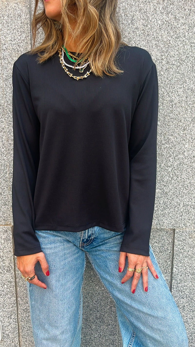 Black Ribbed Essential Jersey LongSleeve