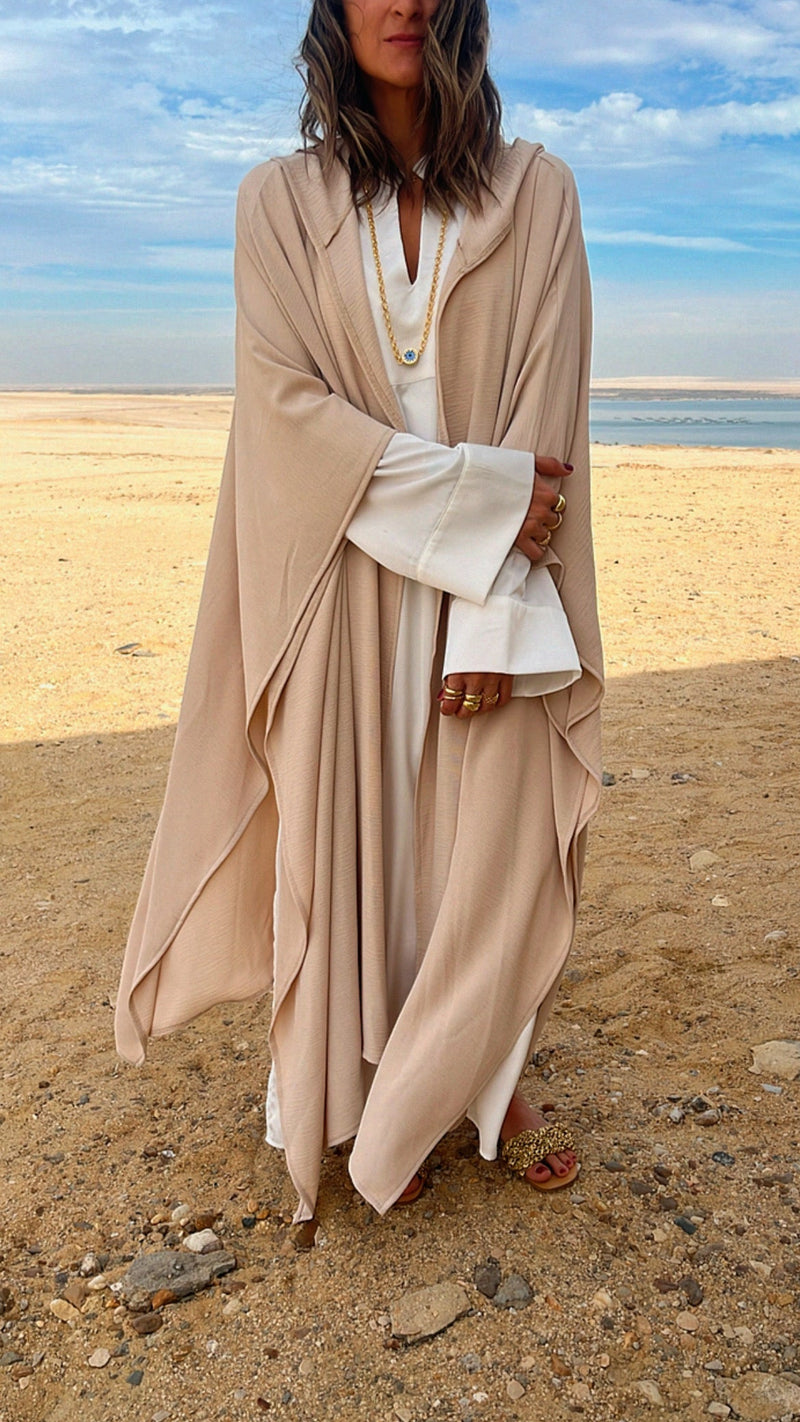 Beige Hooded Shawl Cardi