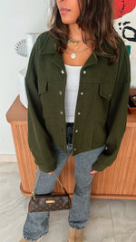 Olive Cropped Button Shacket