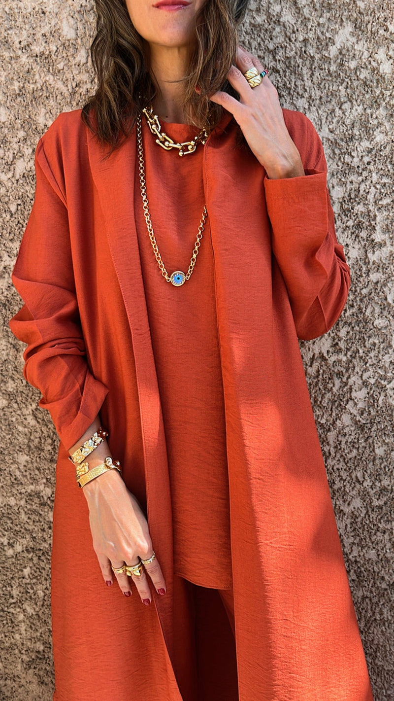 Rust 3 Piece Kimono Set