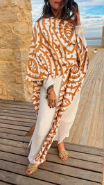 Camel Abstract Monochrome Kimono Set