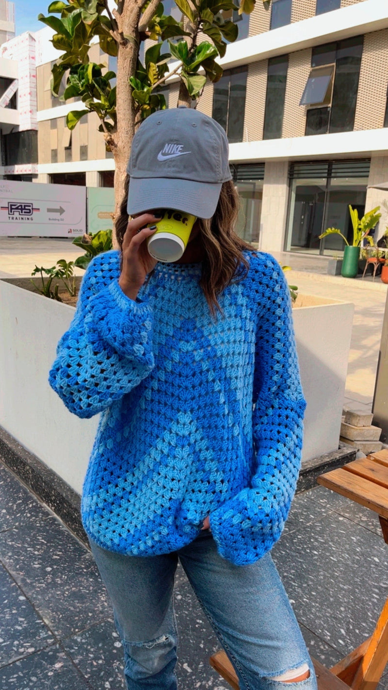 Blue Premium Handmade Oversize Pullover