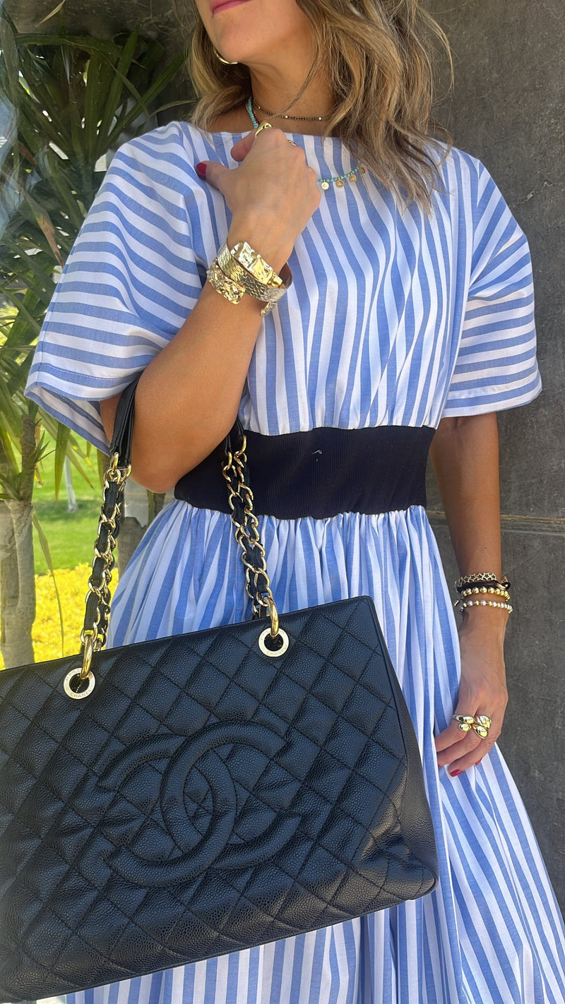 Baby Blue Snatch Waist Stripe Dress