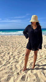 Black Warm Weather Crochet Mini Dress